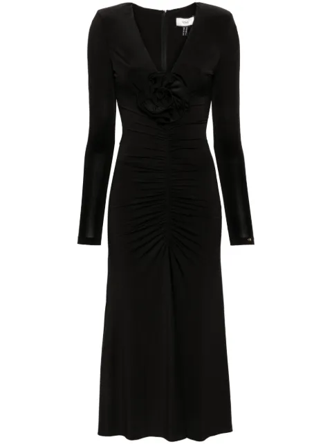 NISSA floral-appliqué ruched gown Black RS15563BLACK