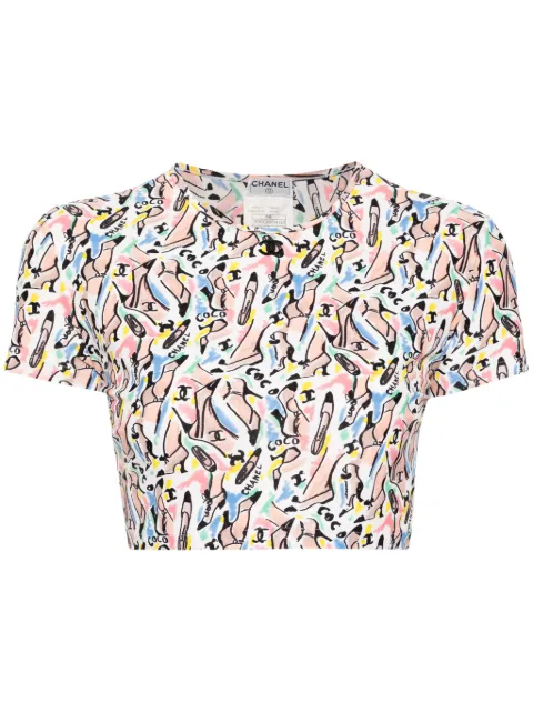 CHANEL Pre-Owned 1995 shoe-print cropped T-shirt White P95PO5010VO4123I0096
