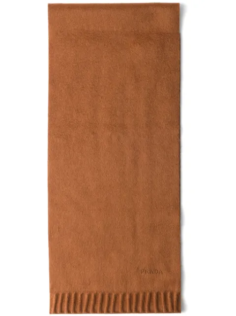 Prada logo-embroidered cashmere scarf Brown 2FS067076