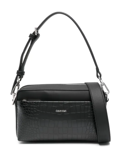 Calvin Klein embossed crocodile-effect logo plaque shoulder bag Black K60K612110