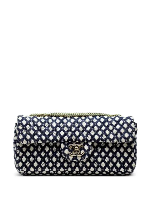 CHANEL Pre-Owned 2008 small Classic Flap shoulder bag Blue CHANELVINTAGEBLUEWHITETWEEDFLAPBAG