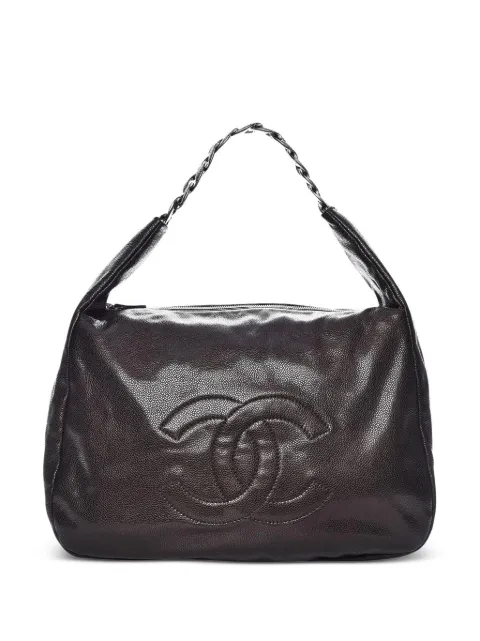 CHANEL Pre-Owned 2010 stitched-CC shoulder bag Brown CHANEL2010BROWNPEBBLEDHOBOSATCHELBAG