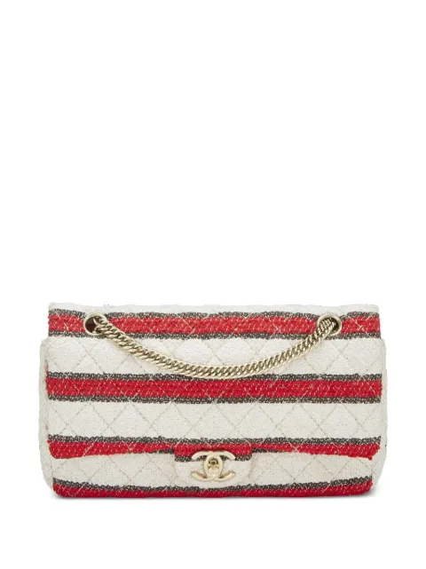 CHANEL Pre-Owned 2009 medium Classic Flap striped shoulder bag Red CHANEL2009VINTAGESTRIPETWEEDBAG