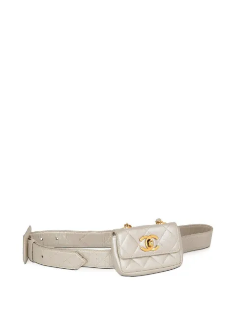 CHANEL Pre-Owned 1994 Mini Flap belt bag Neutrals CHANEL1994CCMINICHAMPAGNEGOLDBUMBAG