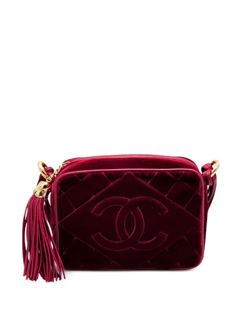 CHANEL Pre-Owned 1991 CC velvet vanity bag Red CHANEL1991MINIVINTAGEREDBURGUNDYTOTE