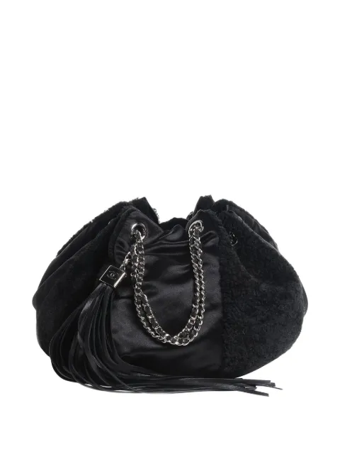 CHANEL Pre-Owned 2003-2004 shearling drawstring bag Black CHANEL2004VINTAGEBLACKSHEARLINGSATINDRAWSTRINGTASSELBAG