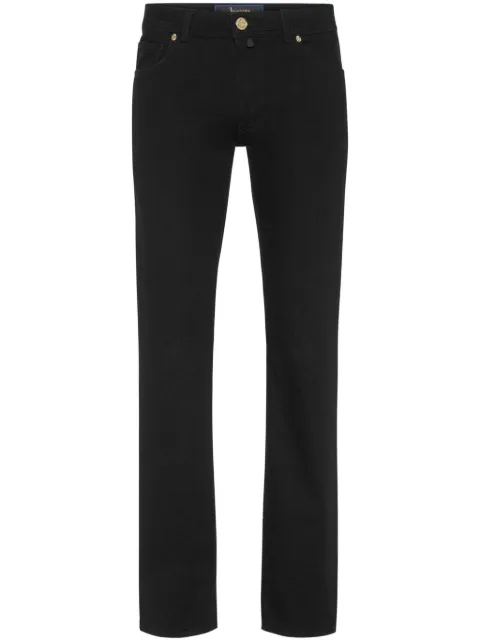 Billionaire logo-patch five-pocket straight-leg jeans Black OADCMDT3987BTE001N