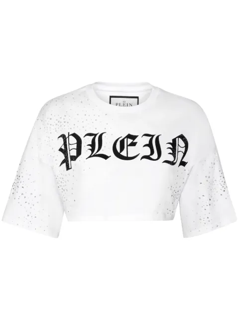 Philipp Plein crystal-embellished cropped T-shirt White AADCWTK3535PJY002N