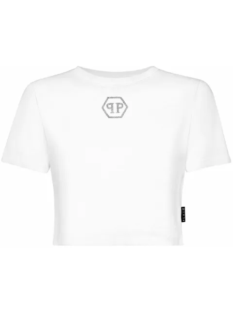 Philipp Plein Crystal Hexagon cropped T-shirt White AADCWTK3407PTE003N