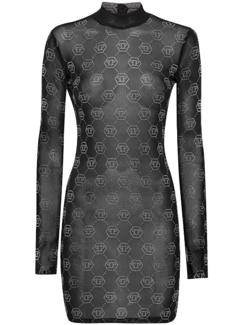 Philipp Plein monogram tulle dress Black AADCWRG3195PTE003N