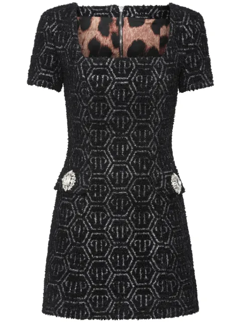 Philipp Plein monogram tweed dress Black AADCWRG3167PTE173N