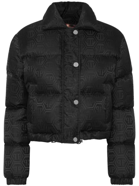 Philipp Plein monogram cropped puffer jacket Black AADCWRB1450PNY002N