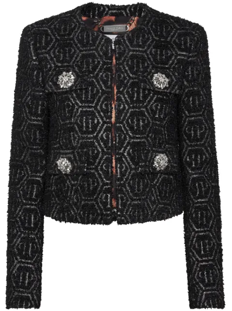 Philipp Plein monogram tweed jacket Black AADCWRB1448PTE173N