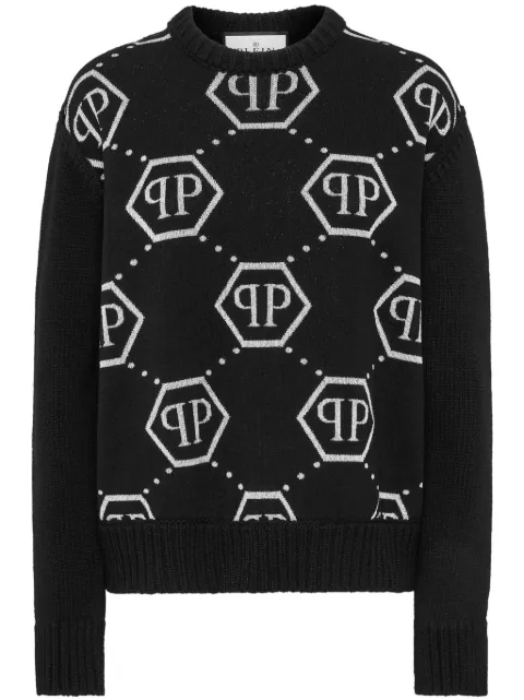 Philipp Plein intarsia-knit logo jumper Black AADCWKO0622PKN002N