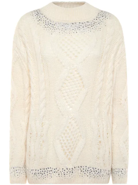 Philipp Plein rhinestone-embellished cable-knit sweater Neutrals AADCWKO0612PKN002N