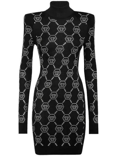 Philipp Plein crystal-embellished monogram mini dress Black AADCWKG0418PKN002N