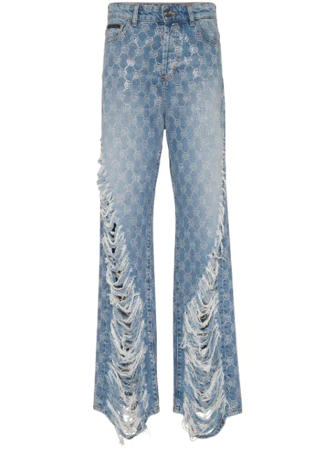 Philipp Plein monogram strass jeans Blue AADCWDT2710PDE004N