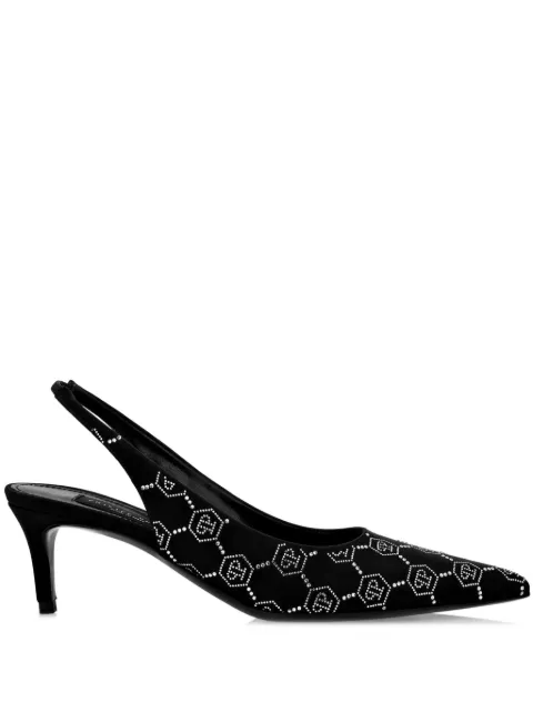 Philipp Plein 50mm monogram-pattern slingback pumps Black AADSWSD0589PTE028N