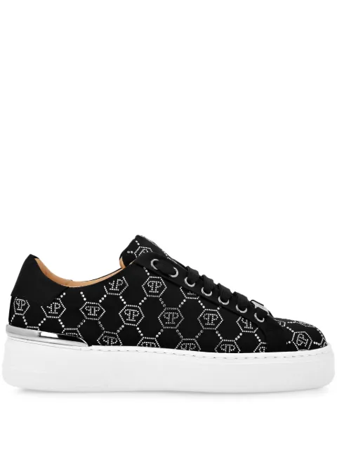 Philipp Plein rhinestone-embellished satin sneakers Black AADSWSC2758PTE028N