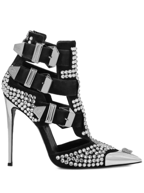 Philipp Plein suede strass sandals high heeLS Skull Silver AADSWSA0707PLE009N