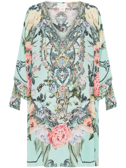 Camilla Petal Promise Land-print silk dress Blue 00028457