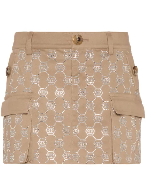 Philipp Plein crystal monogram miniskirt Neutrals AADCWRV0583PTE006N