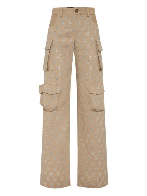 Philipp Plein long trousers cargo fit strass monogram Neutrals AADCWRT1564PTE006N