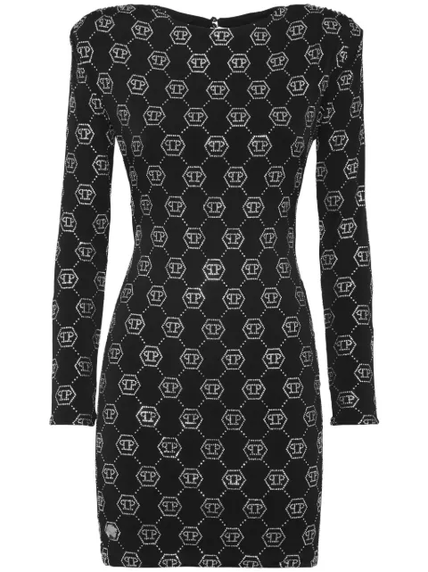 Philipp Plein monogram padded shoulder dress Black AADCWRG3220PJY002N