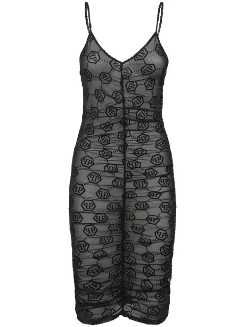 Philipp Plein monogram tulle dress Black AADCWRG3194PTE003N