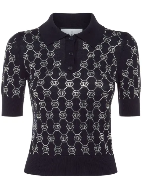 Philipp Plein crystal-embellished polo top Blue AADCWKK0286PKN002N