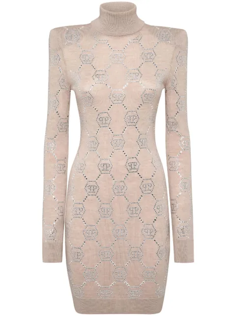 Philipp Plein crystal-embellished monogram mini dress Neutrals AADCWKG0418PKN002N
