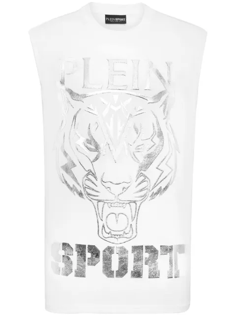 Plein Sport tiger-print tank top White AADCMTK7947STE001N
