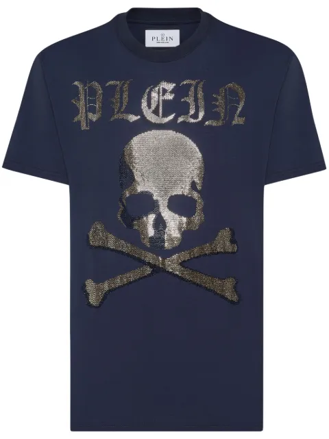 Philipp Plein Strass Skull & Bones T-shirt Blue AADCMTK7851PJY002N