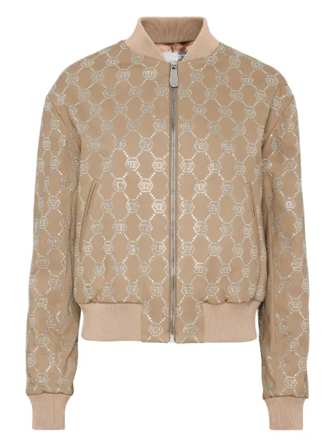 Philipp Plein gabardine bomber strass monogram Neutrals AADCWRB1439PTE006N