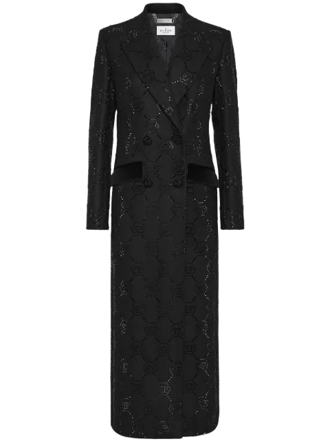 Philipp Plein monogram crystal double-breasted coat Black AADCWRA0691PTE076N