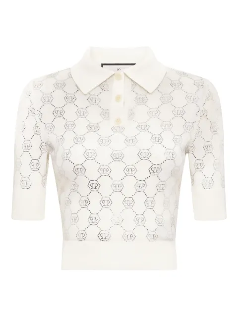 Philipp Plein monogram knitted polo shirt Neutrals AADCWKK0286PKN002N