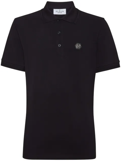 Philipp Plein logo-patch cotton polo shirt Black AADCMTK7892PJY002N