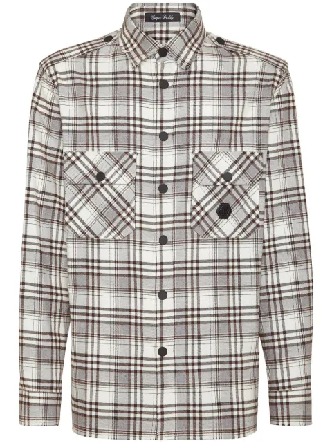 Philipp Plein Skull&Bones-print checked shirt Neutrals AADCMRP2208PTE003N