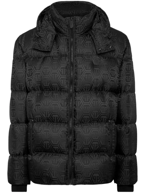 Philipp Plein monogram-jacquard padded jacket Black AADCMRB2654PNY002N