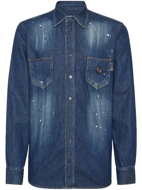 Philipp Plein denim long-sleeved shirt Blue AADCMDP0237PDE004N