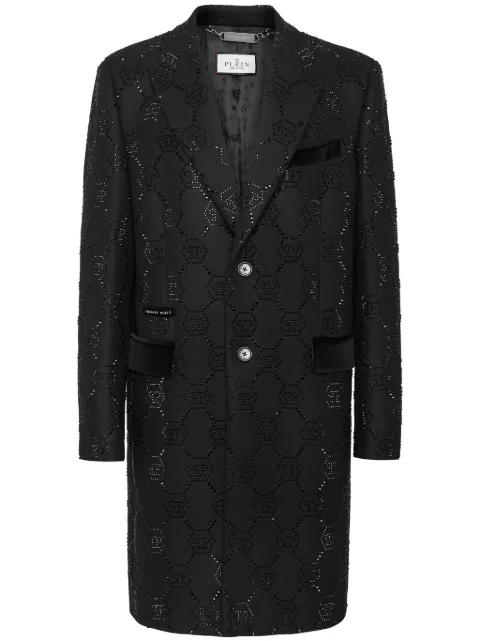 Philipp Plein logo-embellished peak-lapels single-breasted coat Black AADCMRA0587PTE076N