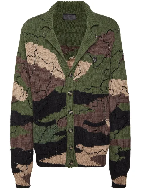 Philipp Plein V-neck intarsia-knitted cardigan Green AADCMKQ0073PKN002N