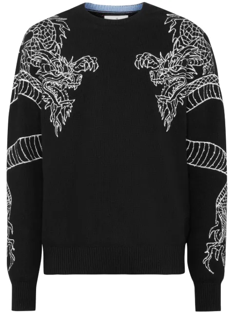 Philipp Plein Dragon-embroidered jumper Black AADCMKO1446PKN002N
