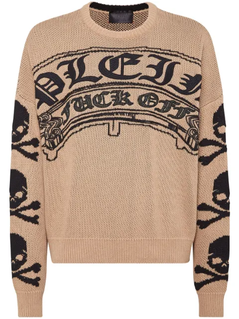 Philipp Plein logo-embroidered crew-neck sweater Neutrals AADCMKO1432PTE004N