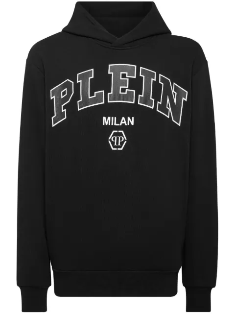 Philipp Plein logo-print cotton-blend hoodie Black AADCMJB3489PJO002N