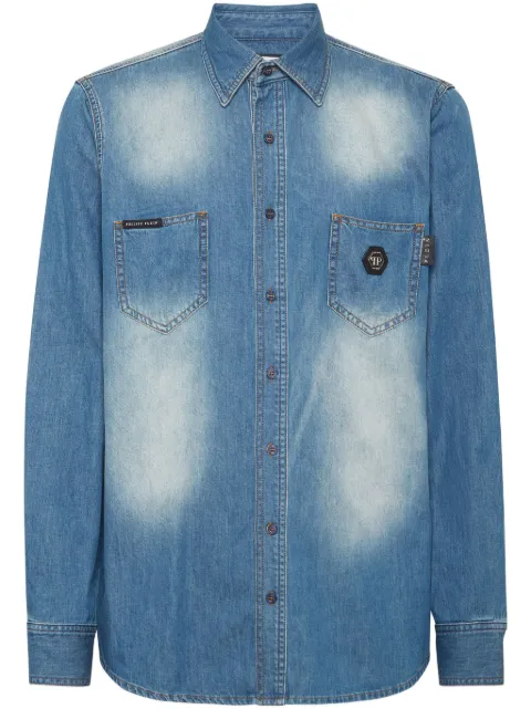 Philipp Plein skull-appliqué shirt Blue SAECMDP0237PDE004N