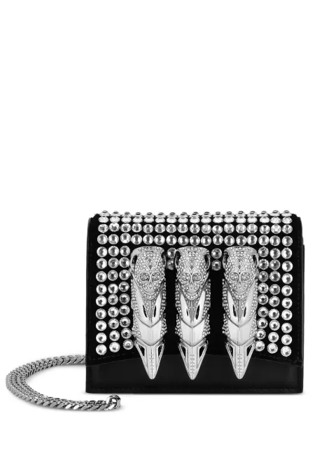 Philipp Plein suede strass leather shoulder bag skull Black AADAWBA2005PLE010N