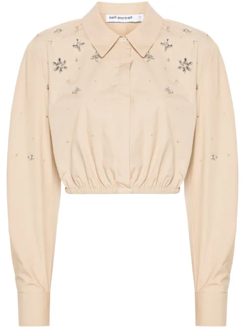 Self-Portrait crystal-embellished cropped shirt Brown PF24036TBG