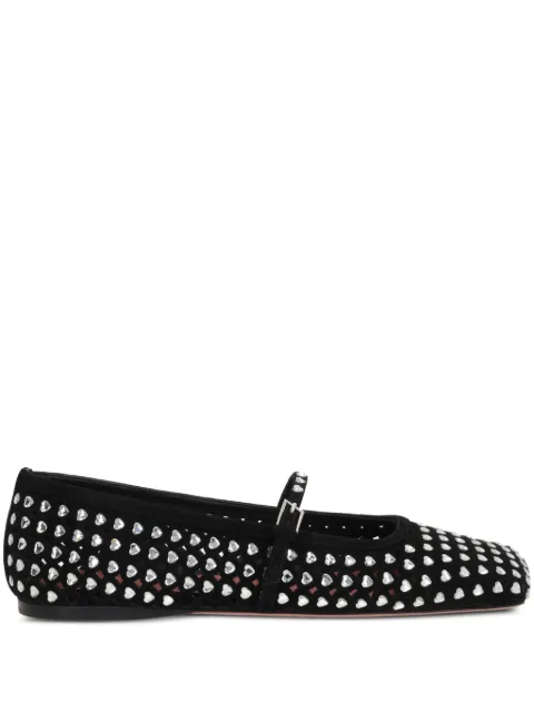 Amina Muaddi Anne embellished ballerina shoes Black ANECRYSTALHEARTFLATSUEDE