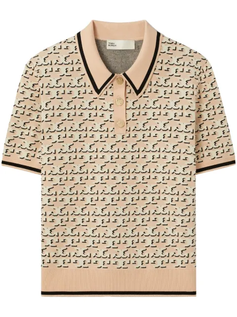 Tory Burch monogram jacquard polo top Neutrals 159411